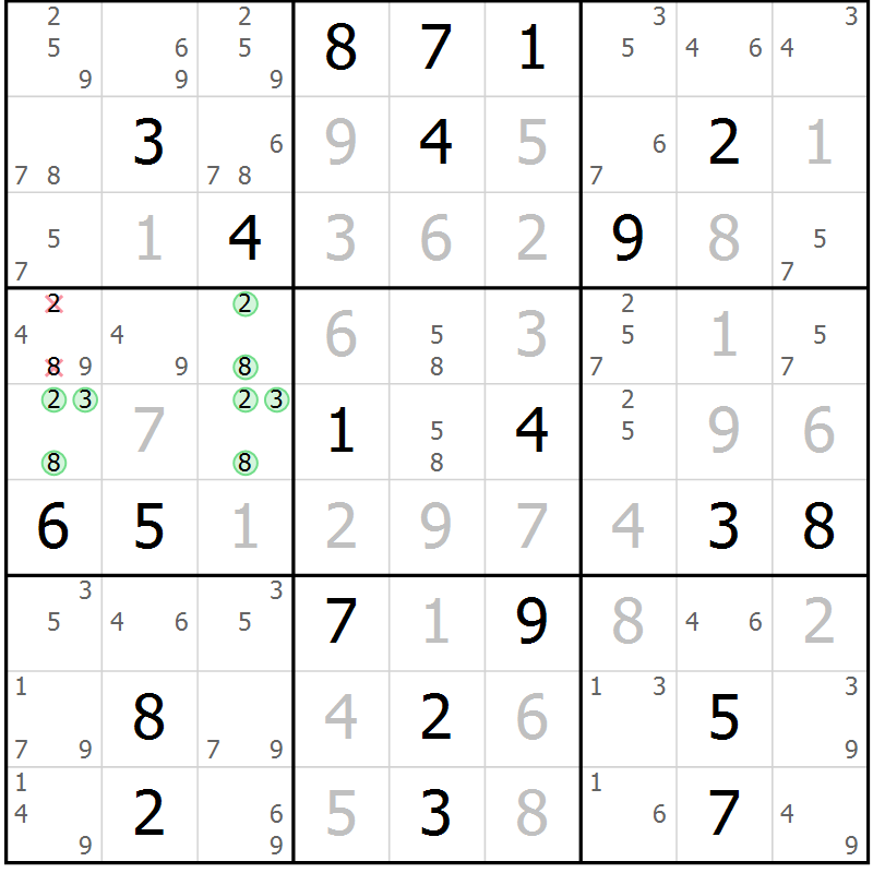Position des candidats pour la solution de la Gr 115 page 118 du magazine de sudoku Giga sudoku niv 6-8 n° 024