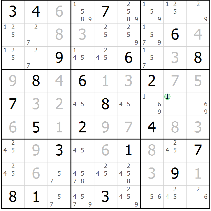 Position des candidats pour la solution de la Gr 116 page 119 du magazine de sudoku Giga sudoku niv 6-8 n° 024