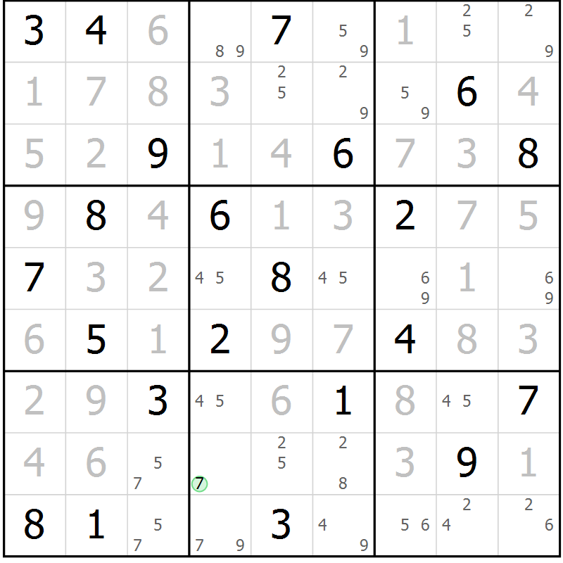 Position des candidats pour la solution de la Gr 116 page 119 du magazine de sudoku Giga sudoku niv 6-8 n° 024