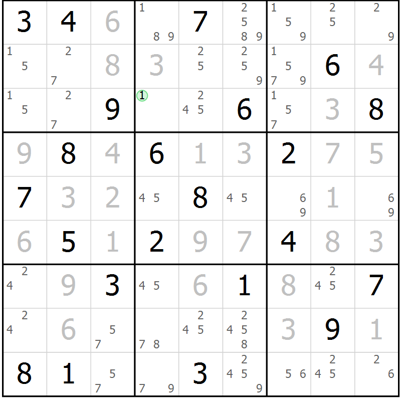 Position des candidats pour la solution de la Gr 116 page 119 du magazine de sudoku Giga sudoku niv 6-8 n° 024