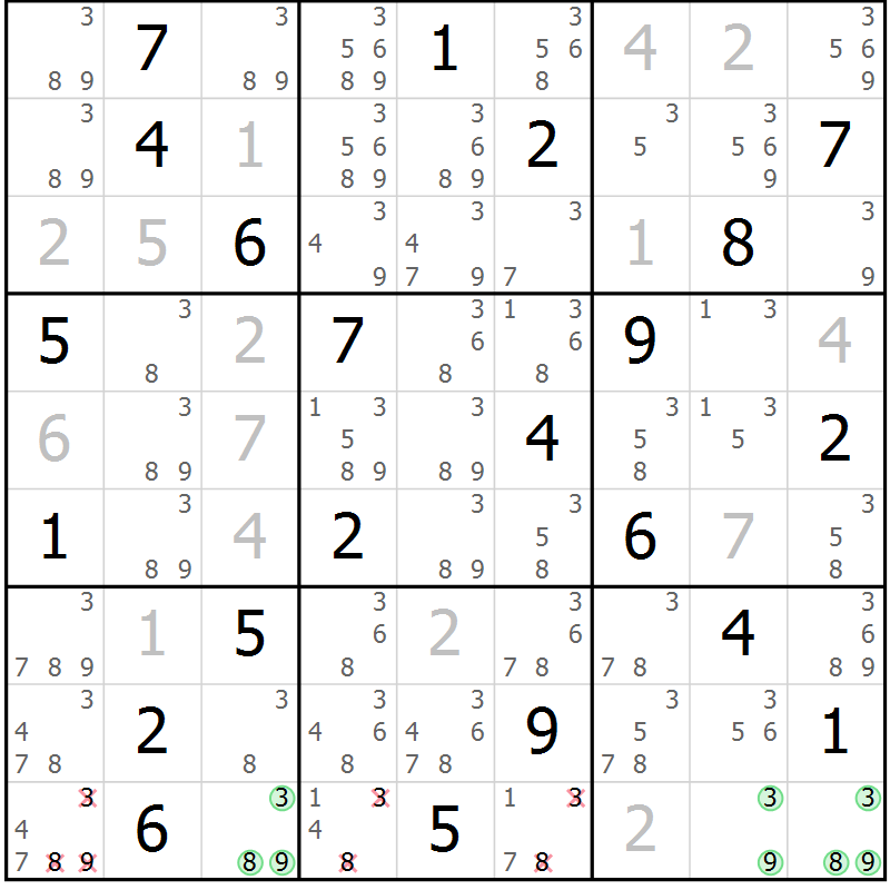 Position des candidats pour la solution de la Gr 117 page 120 du magazine de sudoku Giga sudoku niv 6-8 n° 024