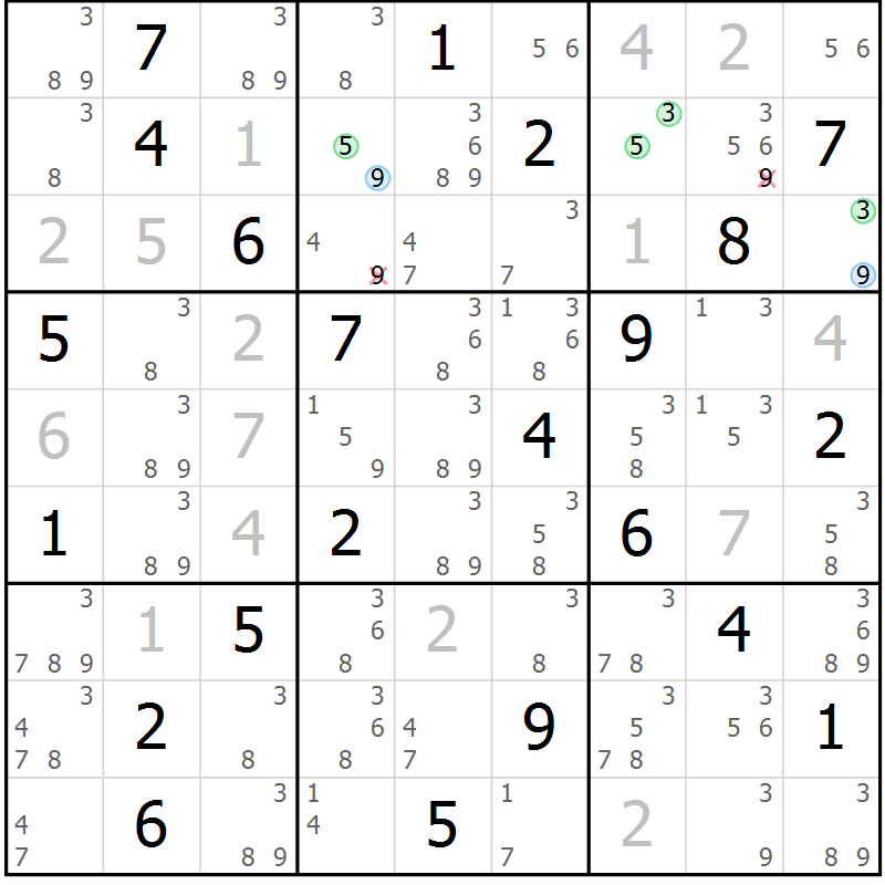 Position des candidats pour la solution de la Gr 117 page 120 du magazine de sudoku Giga sudoku niv 6-8 n° 024