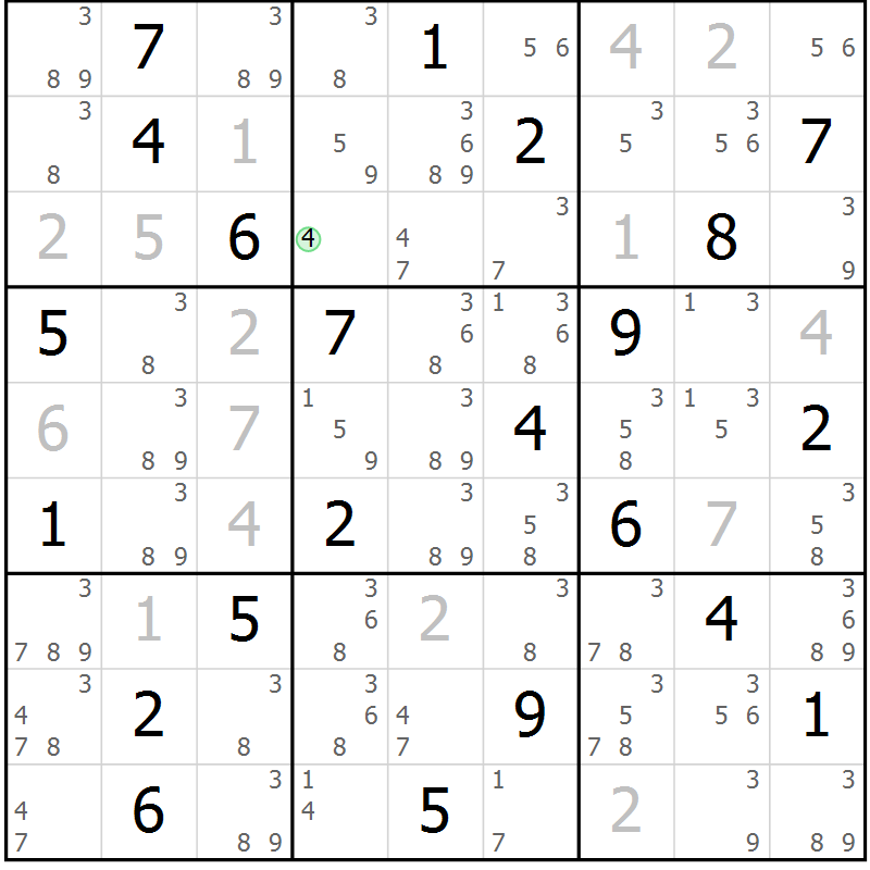 Position des candidats pour la solution de la Gr 117 page 120 du magazine de sudoku Giga sudoku niv 6-8 n° 024