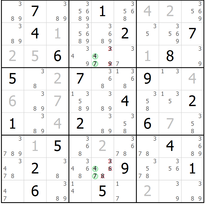 Position des candidats pour la solution de la Gr 117 page 120 du magazine de sudoku Giga sudoku niv 6-8 n° 024