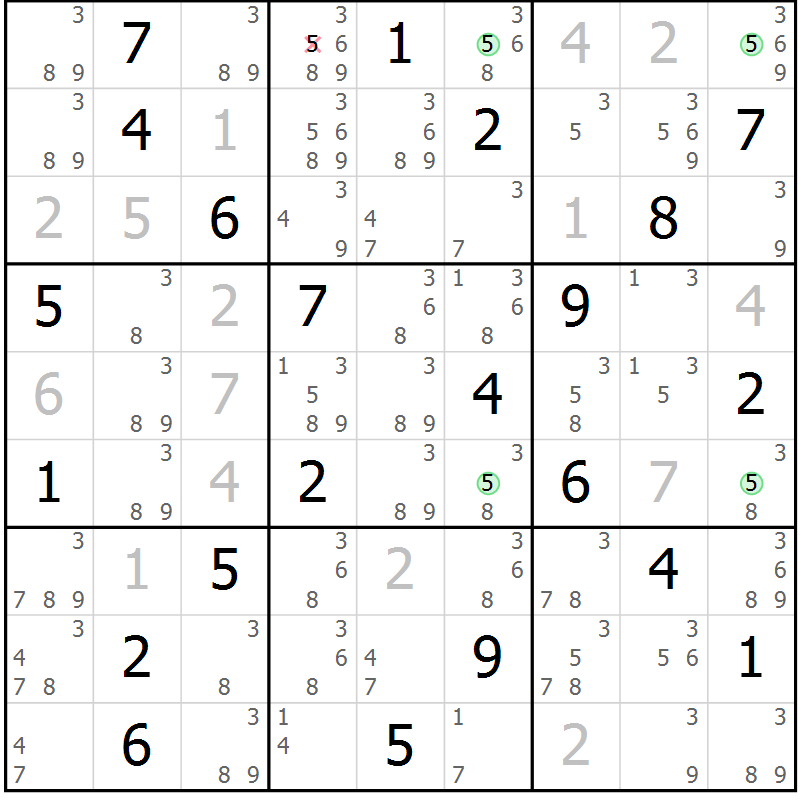 Position des candidats pour la solution de la Gr 117 page 120 du magazine de sudoku Giga sudoku niv 6-8 n° 024