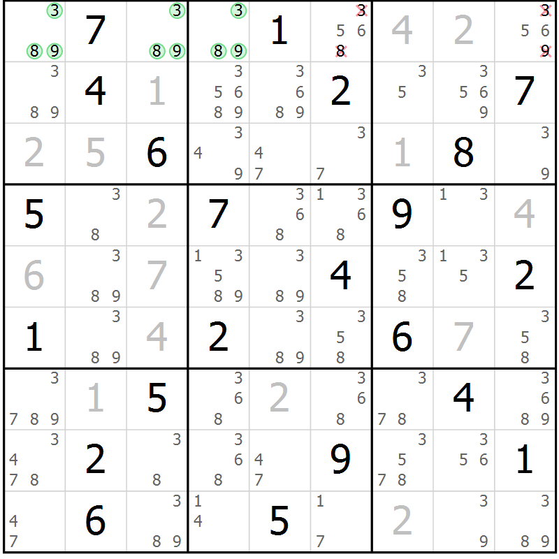 Position des candidats pour la solution de la Gr 117 page 120 du magazine de sudoku Giga sudoku niv 6-8 n° 024