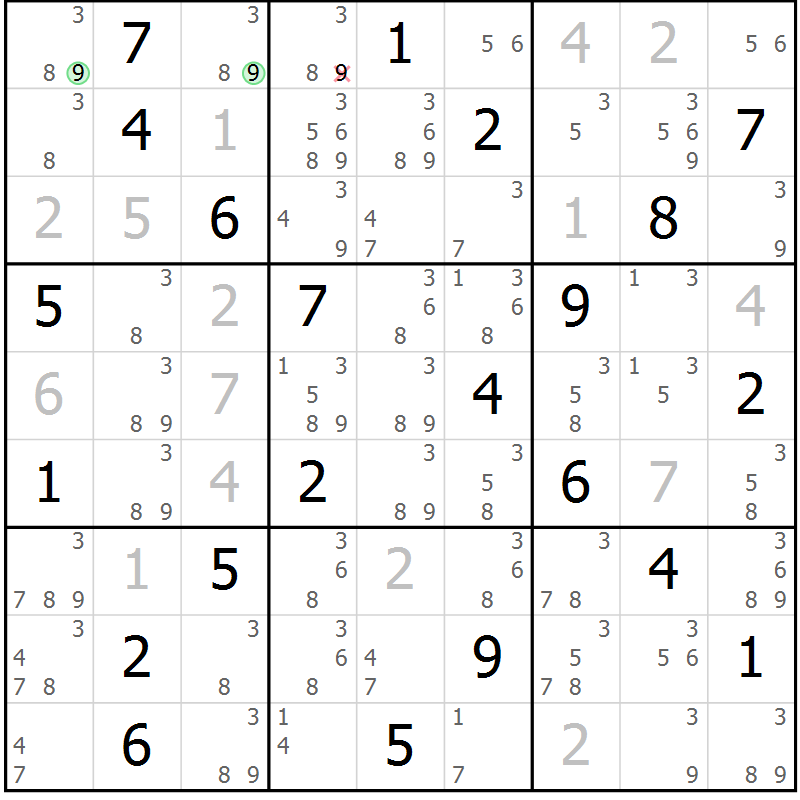 Position des candidats pour la solution de la Gr 117 page 120 du magazine de sudoku Giga sudoku niv 6-8 n° 024
