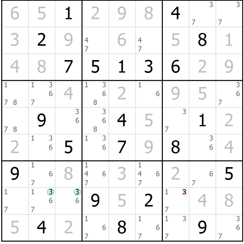 Position des candidats pour la solution de la Gr 118 page 121 du magazine de sudoku Giga sudoku niv 6-8 n° 024