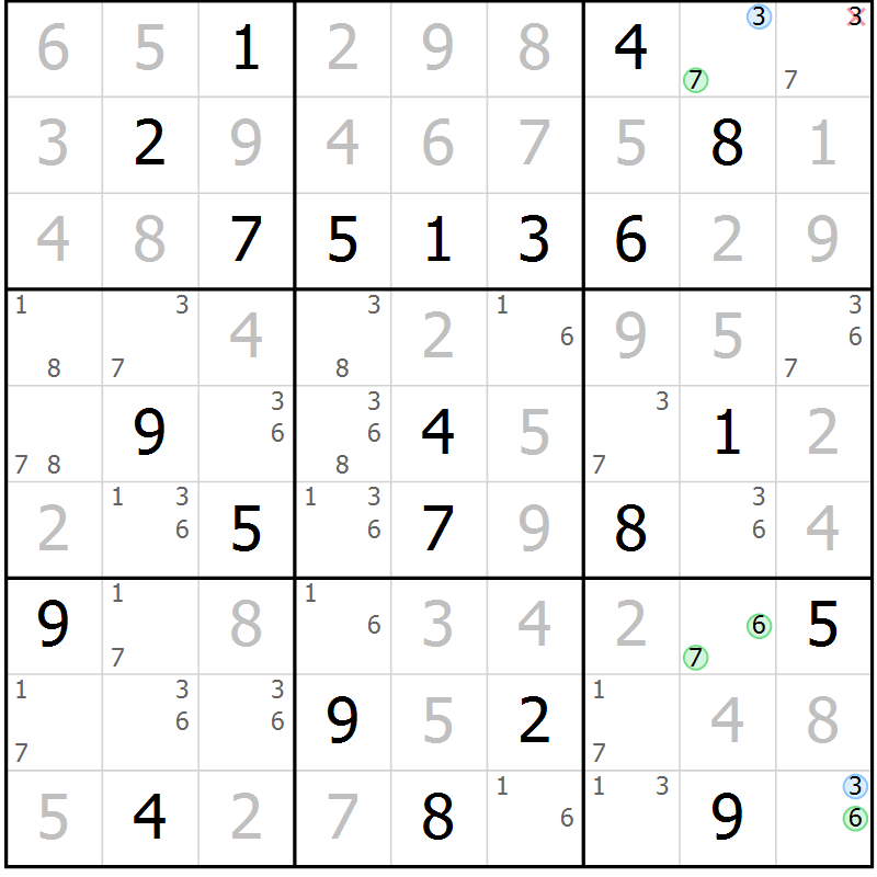 Position des candidats pour la solution de la Gr 118 page 121 du magazine de sudoku Giga sudoku niv 6-8 n° 024