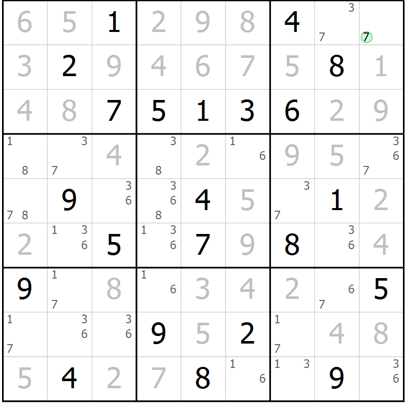 Position des candidats pour la solution de la Gr 118 page 121 du magazine de sudoku Giga sudoku niv 6-8 n° 024