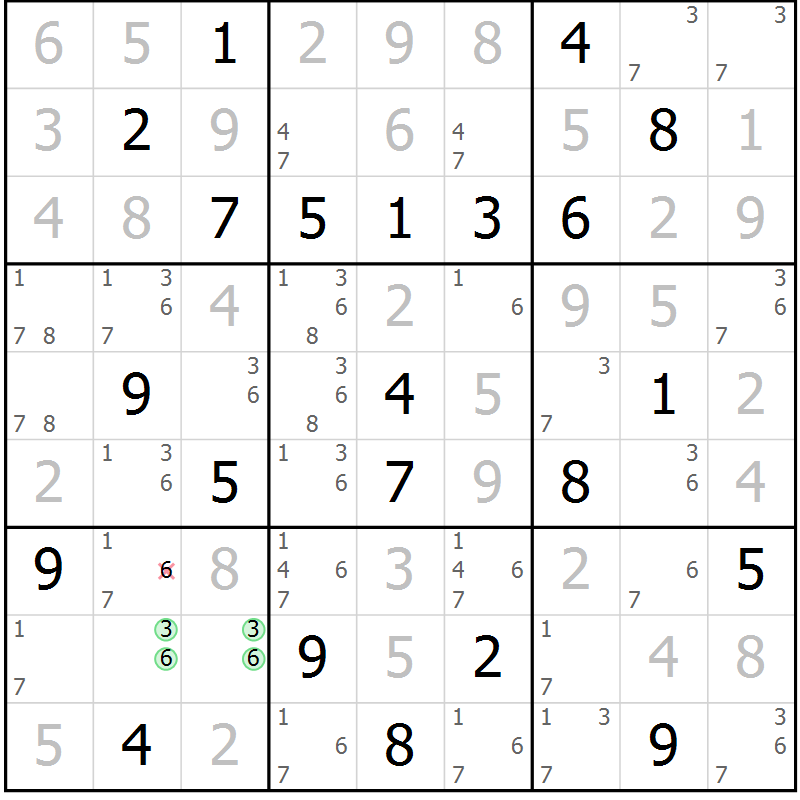 Position des candidats pour la solution de la Gr 118 page 121 du magazine de sudoku Giga sudoku niv 6-8 n° 024