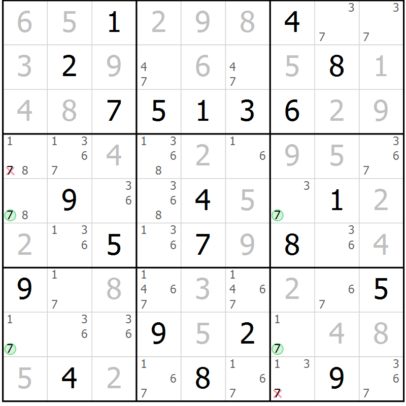 Position des candidats pour la solution de la Gr 118 page 121 du magazine de sudoku Giga sudoku niv 6-8 n° 024