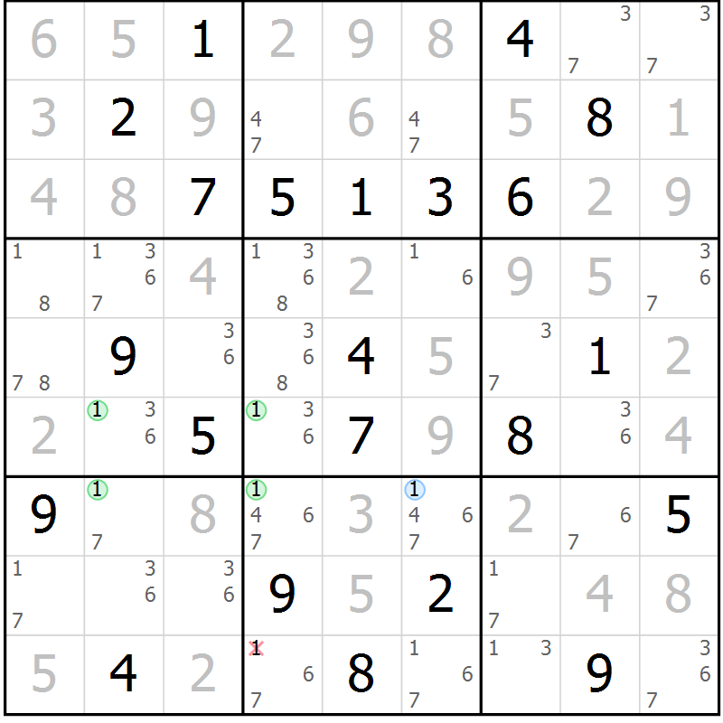 Position des candidats pour la solution de la Gr 118 page 121 du magazine de sudoku Giga sudoku niv 6-8 n° 024