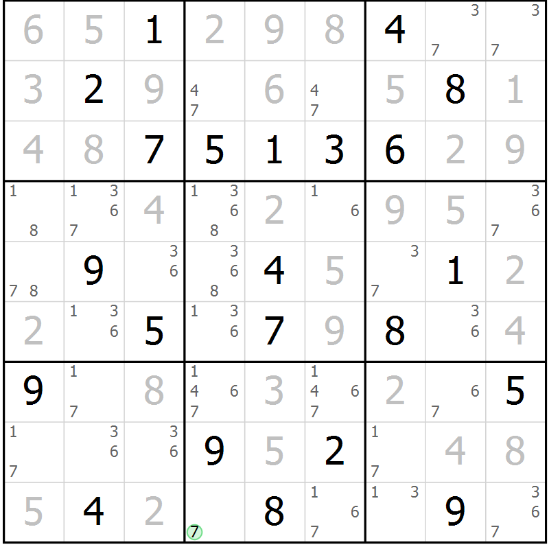 Position des candidats pour la solution de la Gr 118 page 121 du magazine de sudoku Giga sudoku niv 6-8 n° 024