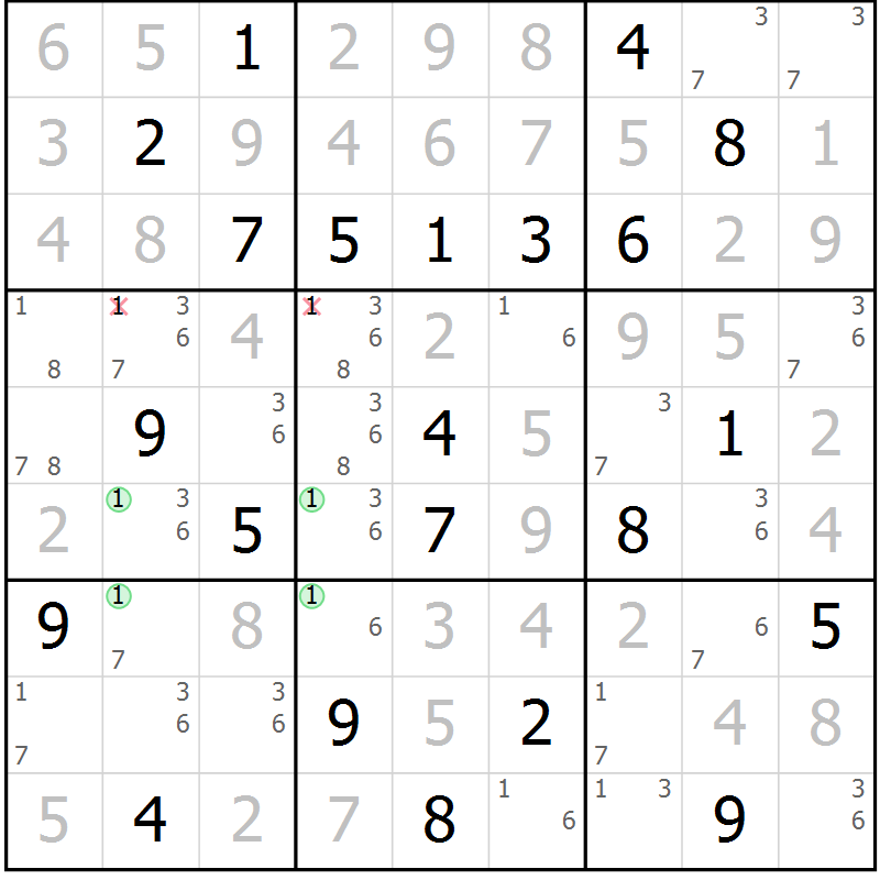 Position des candidats pour la solution de la Gr 118 page 121 du magazine de sudoku Giga sudoku niv 6-8 n° 024