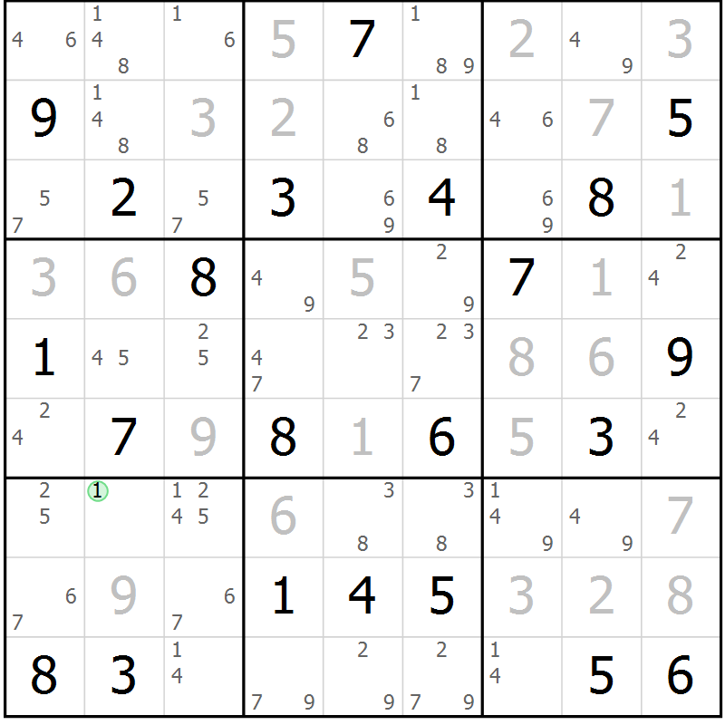 Position des candidats pour la solution de la Gr 119 page 122 du magazine de sudoku Giga sudoku niv 6-8 n° 024