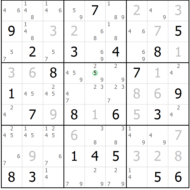 Position des candidats pour la solution de la Gr 119 page 122 du magazine de sudoku Giga sudoku niv 6-8 n° 024