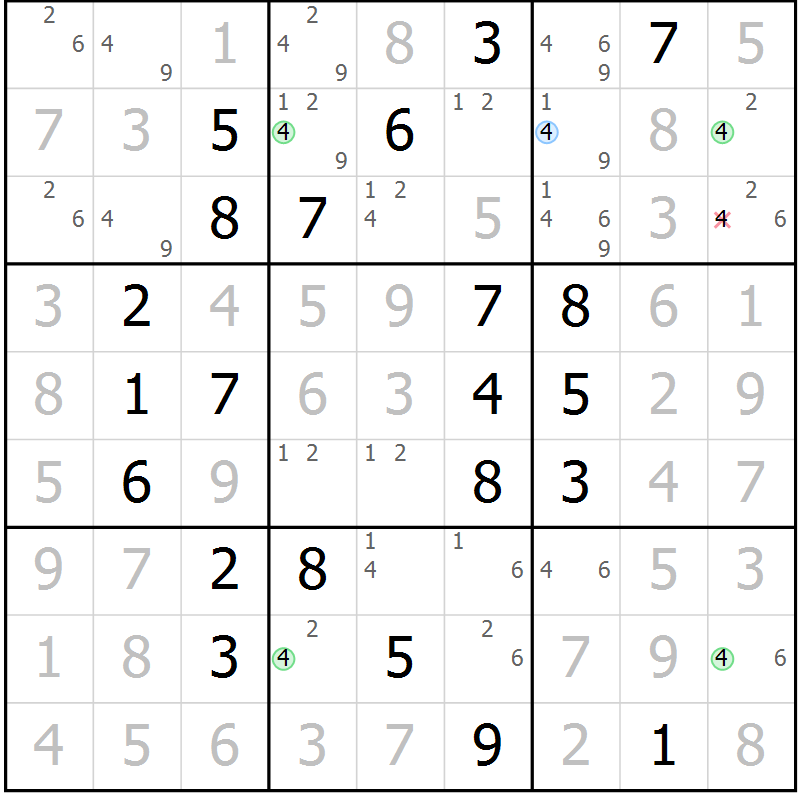 Position des candidats pour la solution de la Gr 120 page 123 du magazine de sudoku Giga sudoku niv 6-8 n° 024