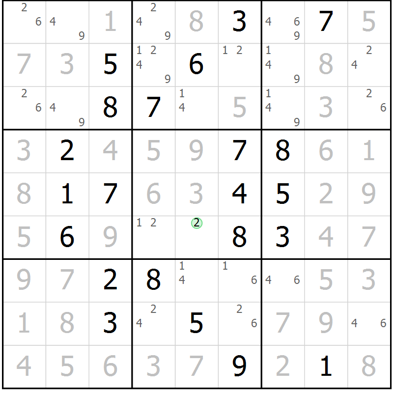 Position des candidats pour la solution de la Gr 120 page 123 du magazine de sudoku Giga sudoku niv 6-8 n° 024