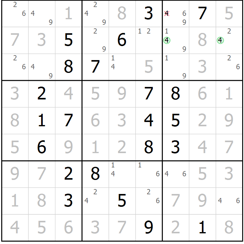Position des candidats pour la solution de la Gr 120 page 123 du magazine de sudoku Giga sudoku niv 6-8 n° 024