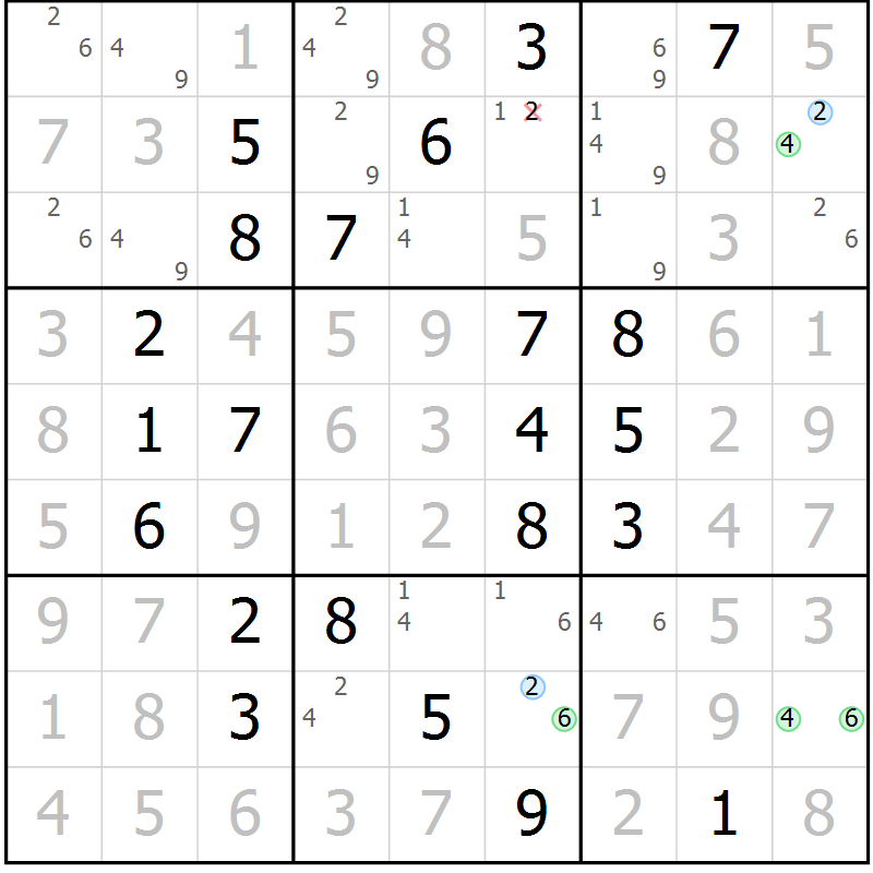 Position des candidats pour la solution de la Gr 120 page 123 du magazine de sudoku Giga sudoku niv 6-8 n° 024