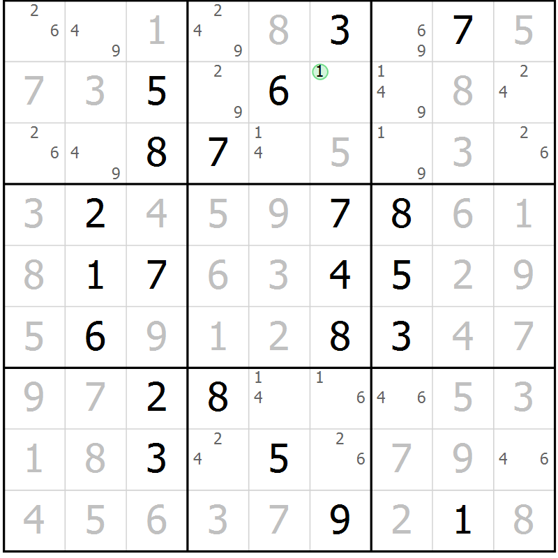 Position des candidats pour la solution de la Gr 120 page 123 du magazine de sudoku Giga sudoku niv 6-8 n° 024