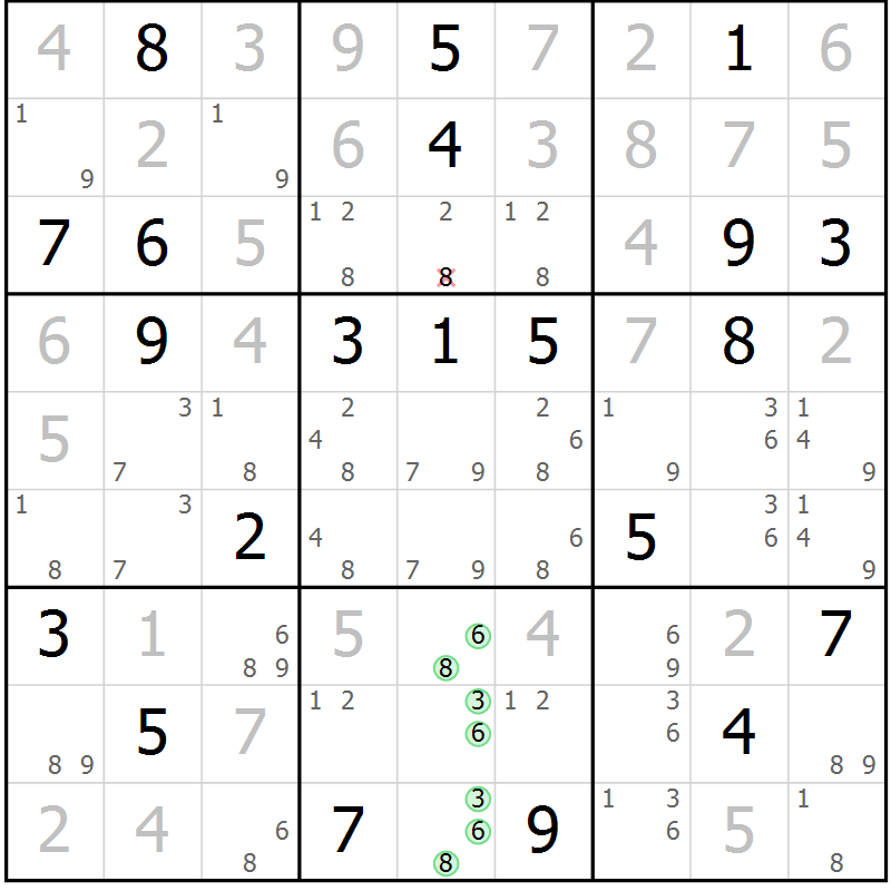 Position des candidats pour la solution de la Gr 121 page 124 du magazine de sudoku Giga sudoku niv 6-8 n° 024