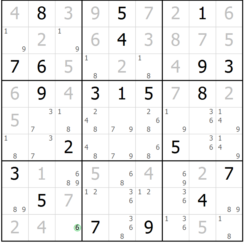 Position des candidats pour la solution de la Gr 121 page 124 du magazine de sudoku Giga sudoku niv 6-8 n° 024