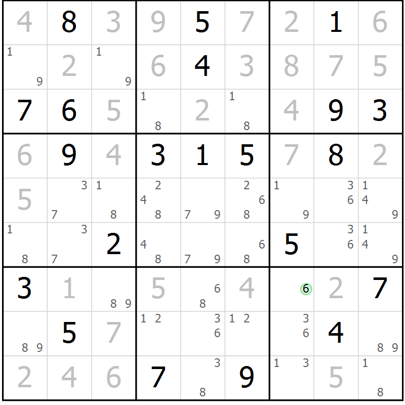 Position des candidats pour la solution de la Gr 121 page 124 du magazine de sudoku Giga sudoku niv 6-8 n° 024