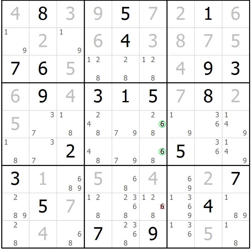 Position des candidats pour la solution de la Gr 121 page 124 du magazine de sudoku Giga sudoku niv 6-8 n° 024