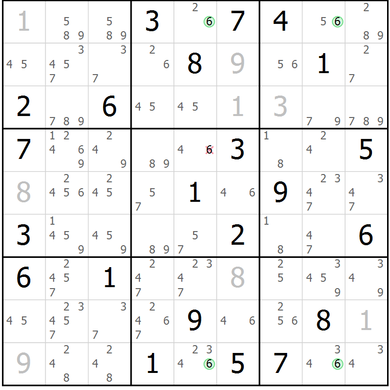 Position des candidats pour la solution de la Gr 122 page 125 du magazine de sudoku Giga sudoku niv 6-8 n° 024