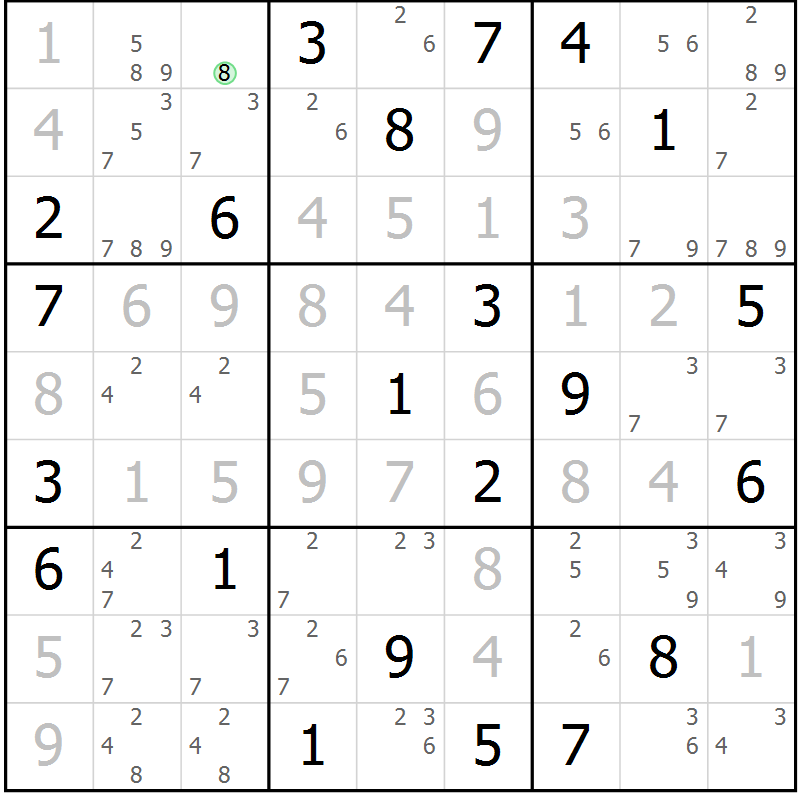 Position des candidats pour la solution de la Gr 122 page 125 du magazine de sudoku Giga sudoku niv 6-8 n° 024