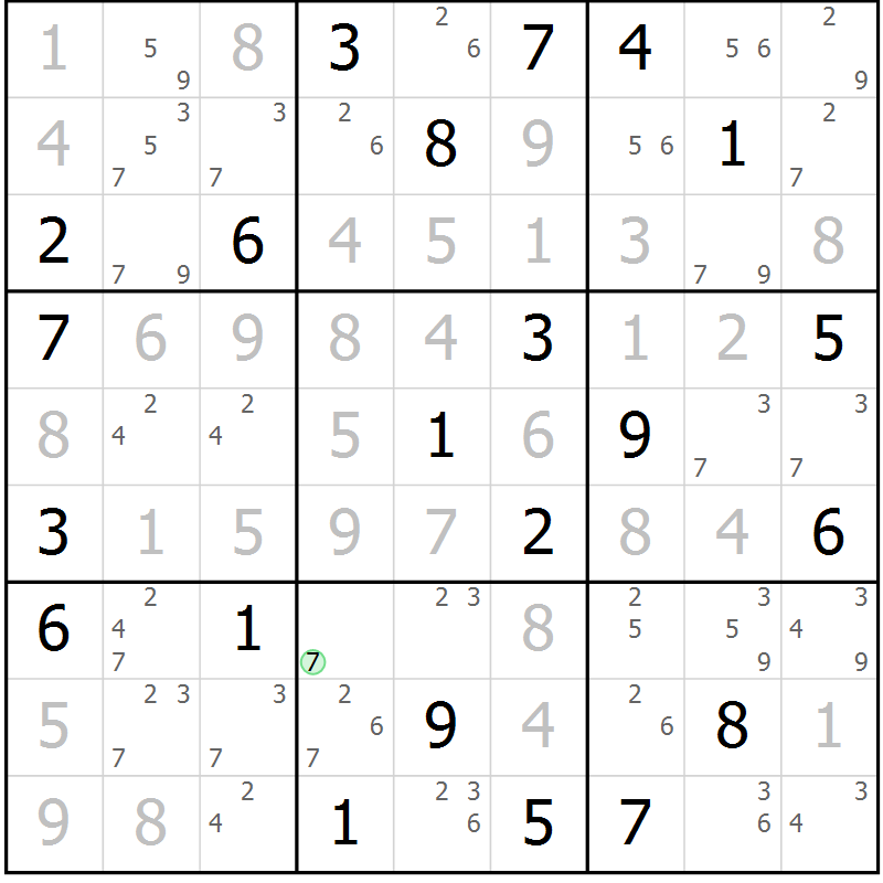 Position des candidats pour la solution de la Gr 122 page 125 du magazine de sudoku Giga sudoku niv 6-8 n° 024