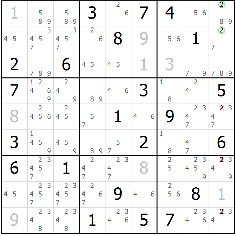 Position des candidats pour la solution de la Gr 122 page 125 du magazine de sudoku Giga sudoku niv 6-8 n° 024