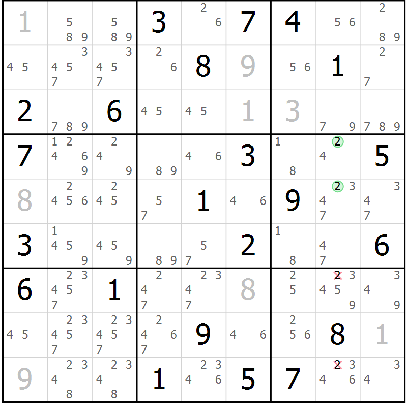 Position des candidats pour la solution de la Gr 122 page 125 du magazine de sudoku Giga sudoku niv 6-8 n° 024