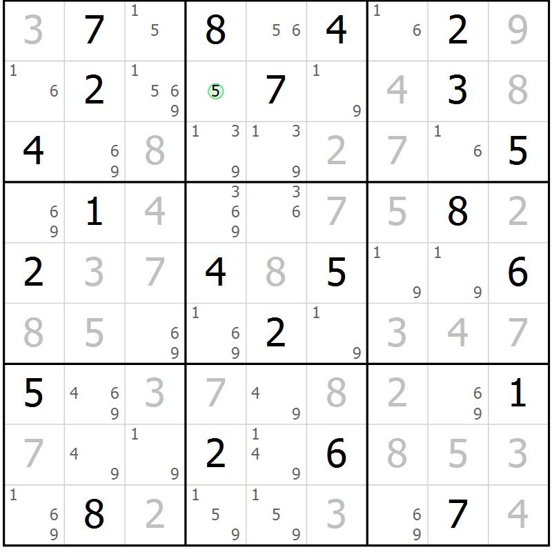Position des candidats pour la solution de la Gr 123 page 126 du magazine de sudoku Giga sudoku niv 6-8 n° 024