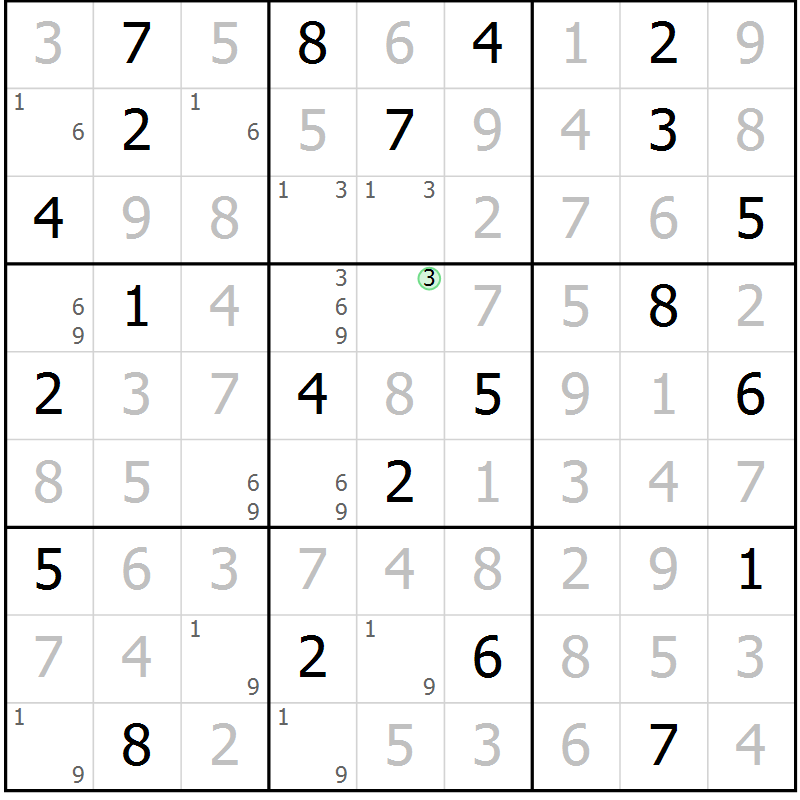 Position des candidats pour la solution de la Gr 123 page 126 du magazine de sudoku Giga sudoku niv 6-8 n° 024
