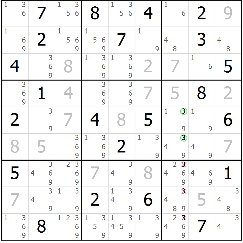 Position des candidats pour la solution de la Gr 123 page 126 du magazine de sudoku Giga sudoku niv 6-8 n° 024