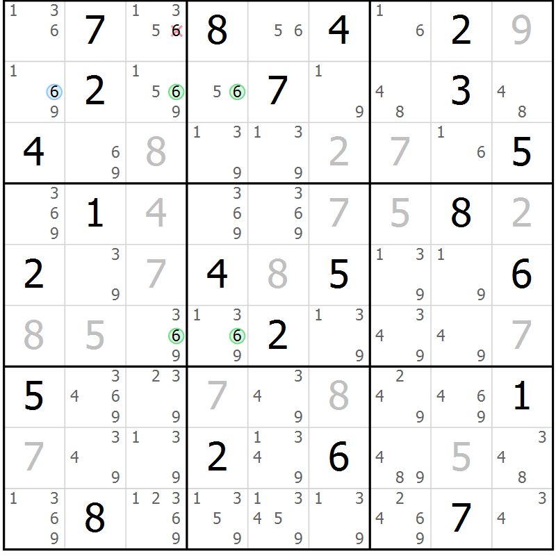 Position des candidats pour la solution de la Gr 123 page 126 du magazine de sudoku Giga sudoku niv 6-8 n° 024