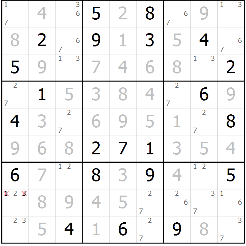 Position des candidats pour la solution de la Gr 124 page 127 du magazine de sudoku Giga sudoku niv 6-8 n° 024