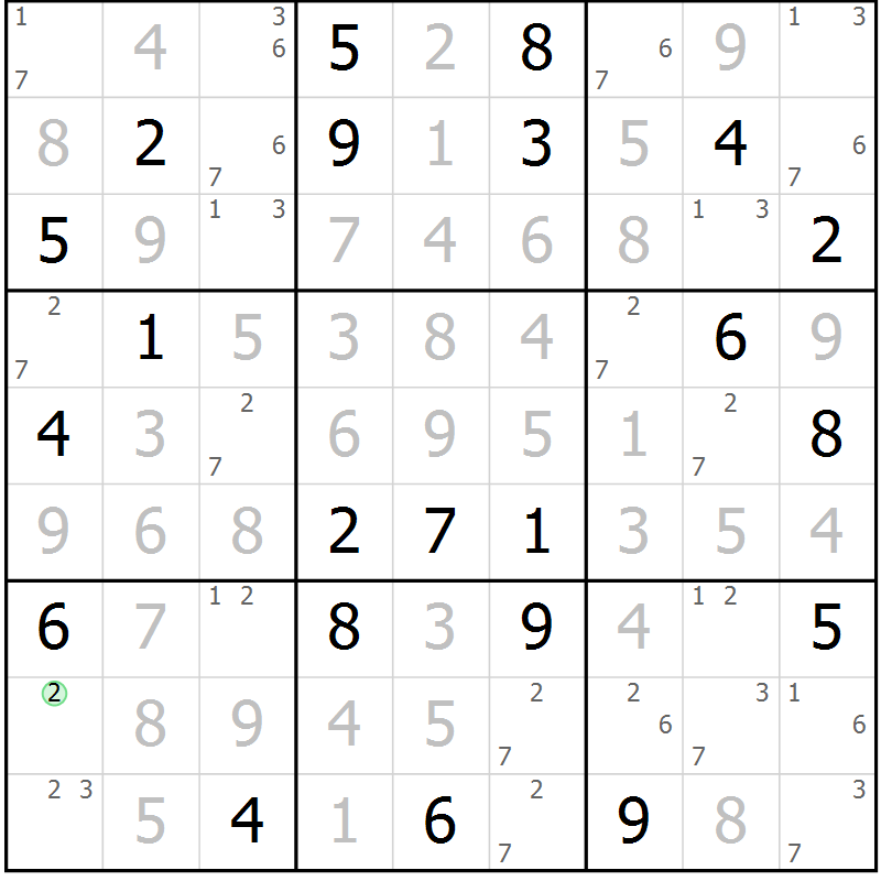 Position des candidats pour la solution de la Gr 124 page 127 du magazine de sudoku Giga sudoku niv 6-8 n° 024