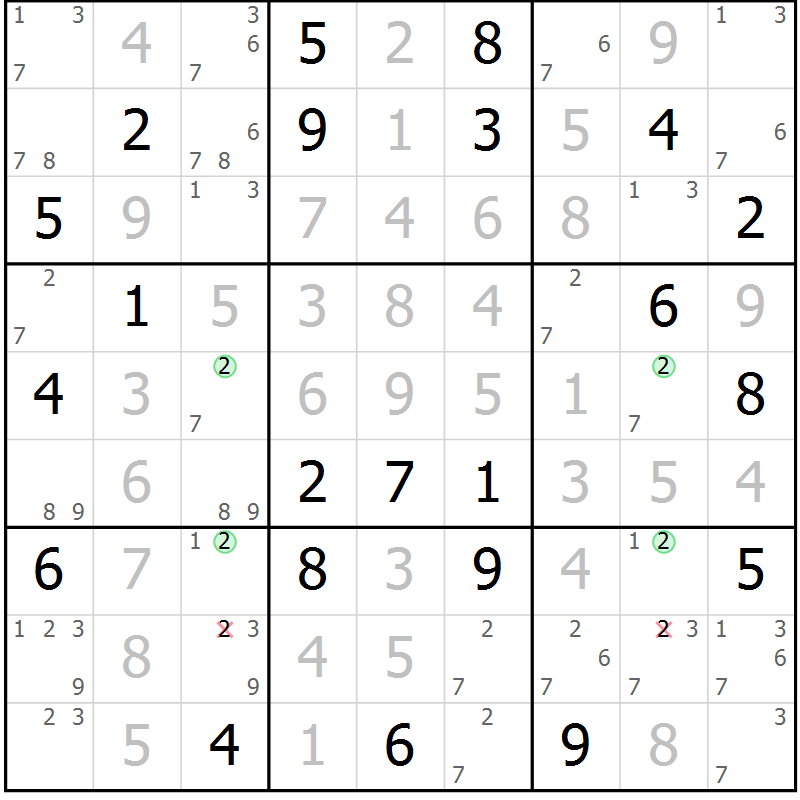 Position des candidats pour la solution de la Gr 124 page 127 du magazine de sudoku Giga sudoku niv 6-8 n° 024