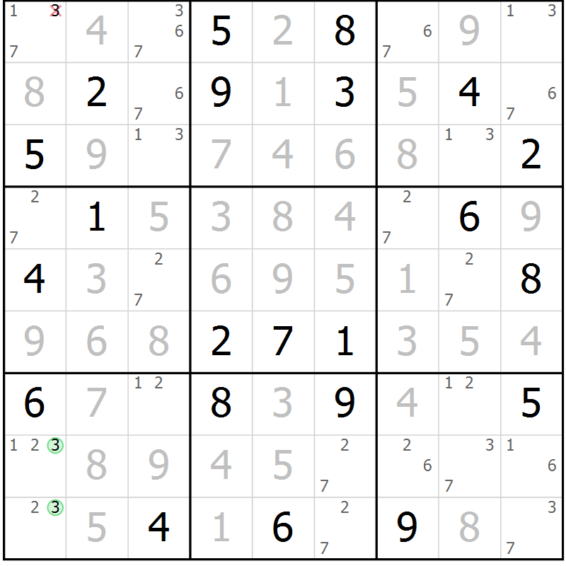 Position des candidats pour la solution de la Gr 124 page 127 du magazine de sudoku Giga sudoku niv 6-8 n° 024