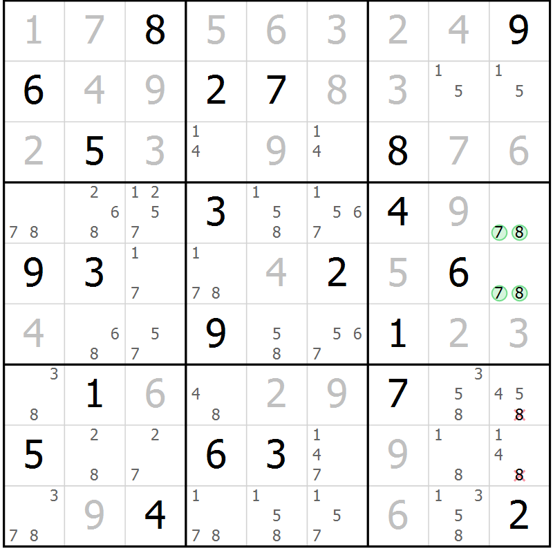 Position des candidats pour la solution de la Gr 126 page 129 du magazine de sudoku Giga sudoku niv 6-8 n° 024