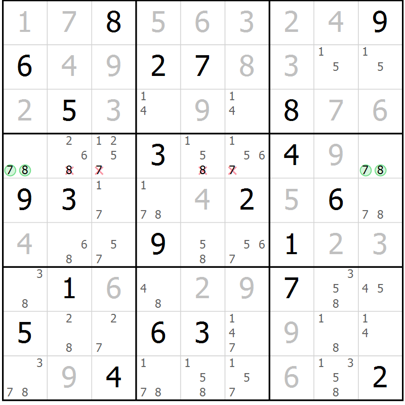 Position des candidats pour la solution de la Gr 126 page 129 du magazine de sudoku Giga sudoku niv 6-8 n° 024