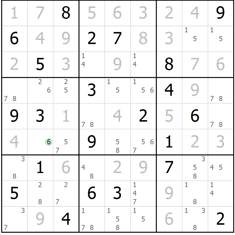 Position des candidats pour la solution de la Gr 126 page 129 du magazine de sudoku Giga sudoku niv 6-8 n° 024