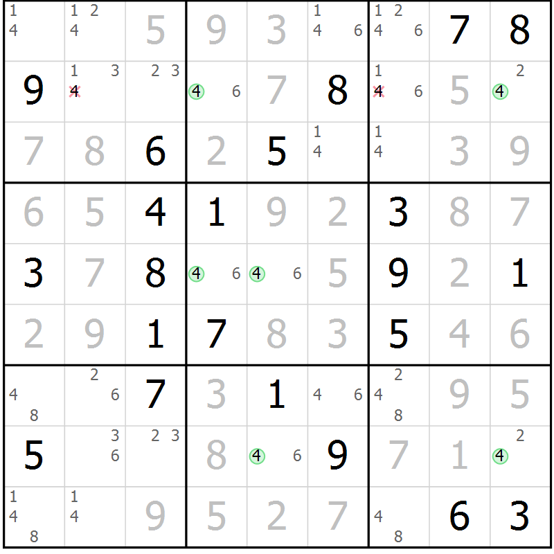 Position des candidats pour la solution de la Gr 127 page 130 du magazine de sudoku Giga sudoku niv 6-8 n° 024