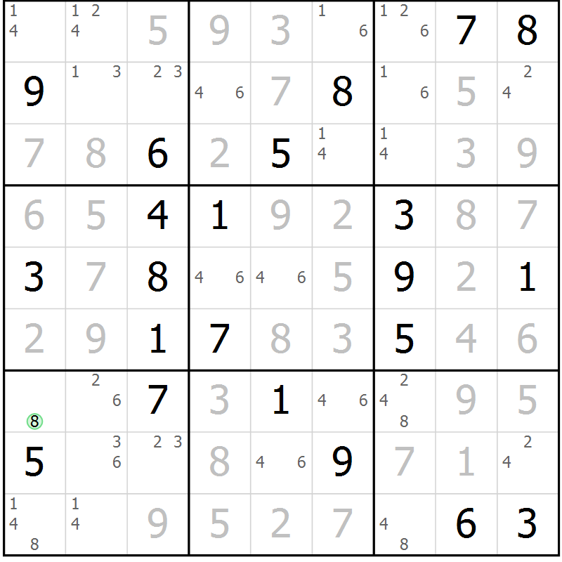 Position des candidats pour la solution de la Gr 127 page 130 du magazine de sudoku Giga sudoku niv 6-8 n° 024