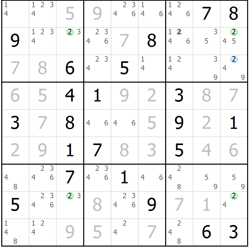Position des candidats pour la solution de la Gr 127 page 130 du magazine de sudoku Giga sudoku niv 6-8 n° 024