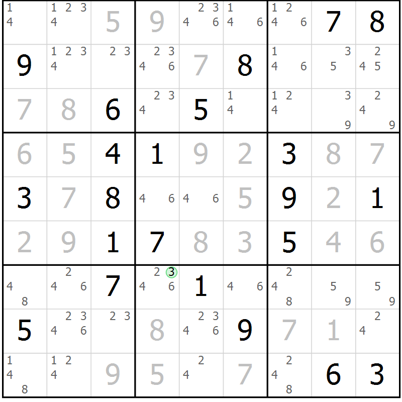 Position des candidats pour la solution de la Gr 127 page 130 du magazine de sudoku Giga sudoku niv 6-8 n° 024